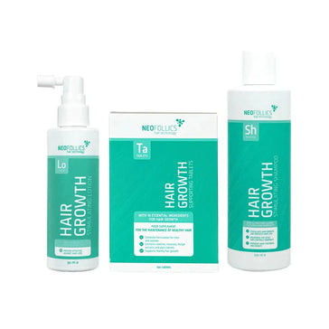 Neofollics Shampoo + Serum + Tablets Behandlung von mäßigem erblich bedingtem Haarausfall bei Männern - Hairgivers