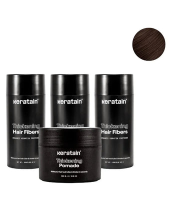 3x Keratain Streuhaar + gratis Keratain Pomade - Dunkelbraun (25 gr) - Hairgivers
