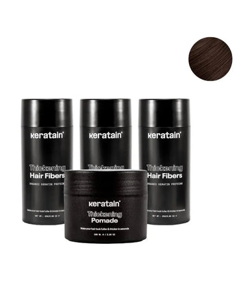 3x Keratain Streuhaar + gratis Keratain Pomade - Dunkelbraun (25 gr) - Hairgivers