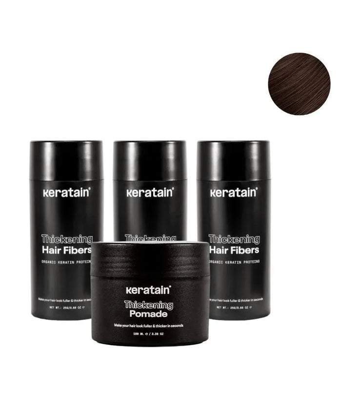 3x Keratain Streuhaar + gratis Keratain Pomade - Dunkelbraun (25 gr) - Hairgivers