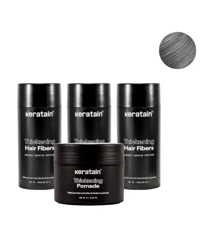 3x Keratain Streuhaar + gratis Keratain Pomade - Grau (25 gr) - Hairgivers