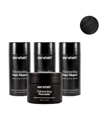 3x Keratain Streuhaar + gratis Keratain Pomade - Schwarz (25 gr) - Hairgivers