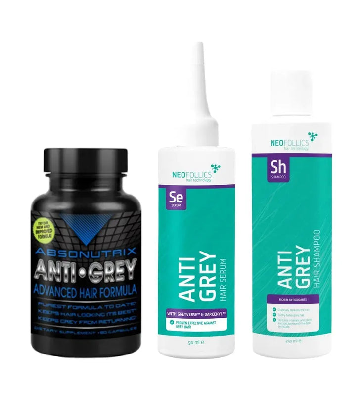 Absonutrix Anti-Grau Kapseln + Neofollics Anti-Grau Serum & Shampoo - Hairgivers